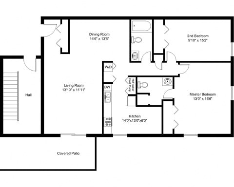 Floor plan for 2 beds, 2 baths, 1160 sqft